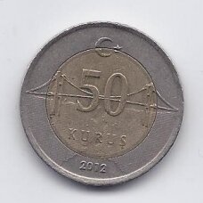 TURKEY 50 KURUS 2012 KM # 1243 VF