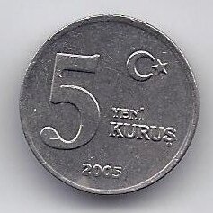 TURKIJA 5 KURUS 2005 KM # 1165 VF/XF