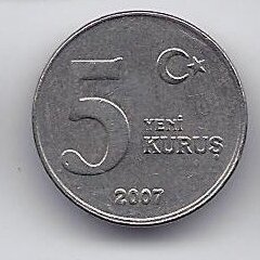 TURKEY 5 KURUS 2007 KM # 1165 VF/XF