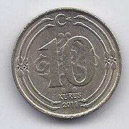 TURKEY 10 KURUS 2011 KM # 1241 XF