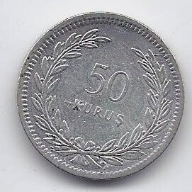 TURKEY 50 KURUS 1948 KM # 882 VF