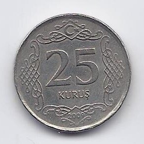 TURKIJA 25 KURUS 2009 KM # 1242 VF/XF