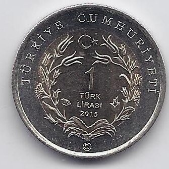 TURKEY 1 LIRA 2015 KM # 1364 AU Desert Monitor 1