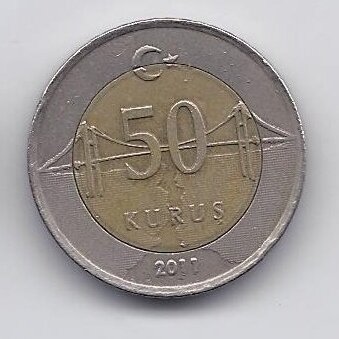 TURKIJA 50 KURUS 2011 KM # 1243 VF