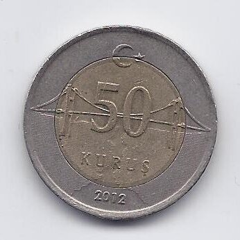 TURKIJA 50 KURUS 2012 KM # 1243 VF