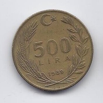 TURKEY 500 LIRA 1989 KM # 989 VF