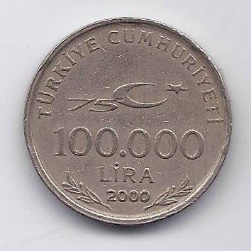 TURKIJA 100 000 LIRA 2000 KM # 1078 VF