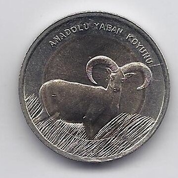 TURKEY 1 LIRA 2015 KM # 1362 AU Anatolian Mouflon