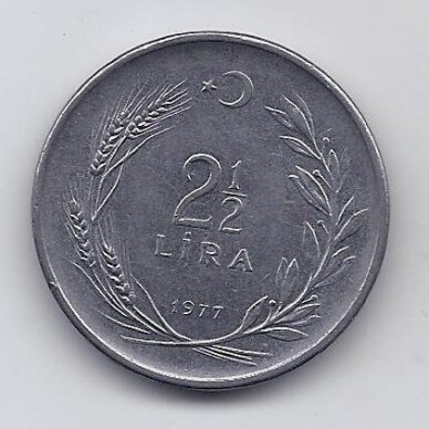 TURKEY 2½ LİRA 1977 KM # 893.2 VF