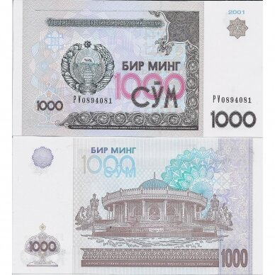 UZBEKISTANAS 1000 SOM 2001 P # 82 UNC