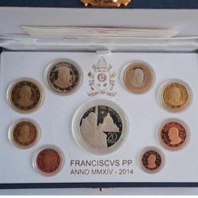 VATIKANAS 2014 m. euro monetų oficialus proof rinkinys su 20 eurų progine moneta ( be kartoninės dėžutės) 1