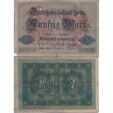 VOKIETIJA 50 MARK 1914 P # 49b VG (7 skaitmenų serija)