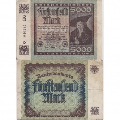 VOKIETIJA 5000 MARK 1922 P # 81a F/VF