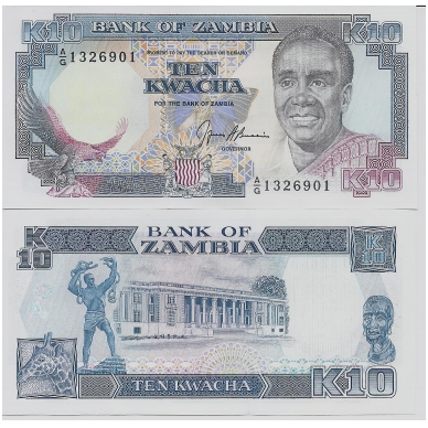 ZAMBIA 10 KWACHA 1989 - 1991 P # 31b UNC